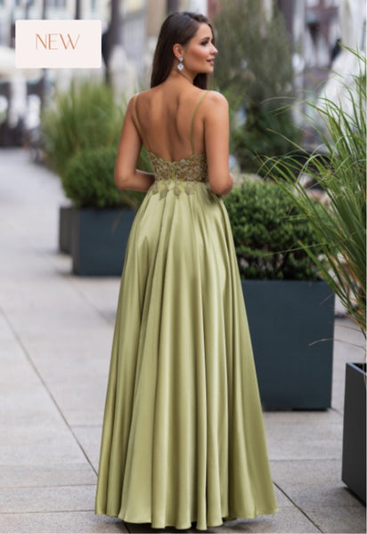 Christian Koehler 0860 Satin Skirt Dress Palm Green