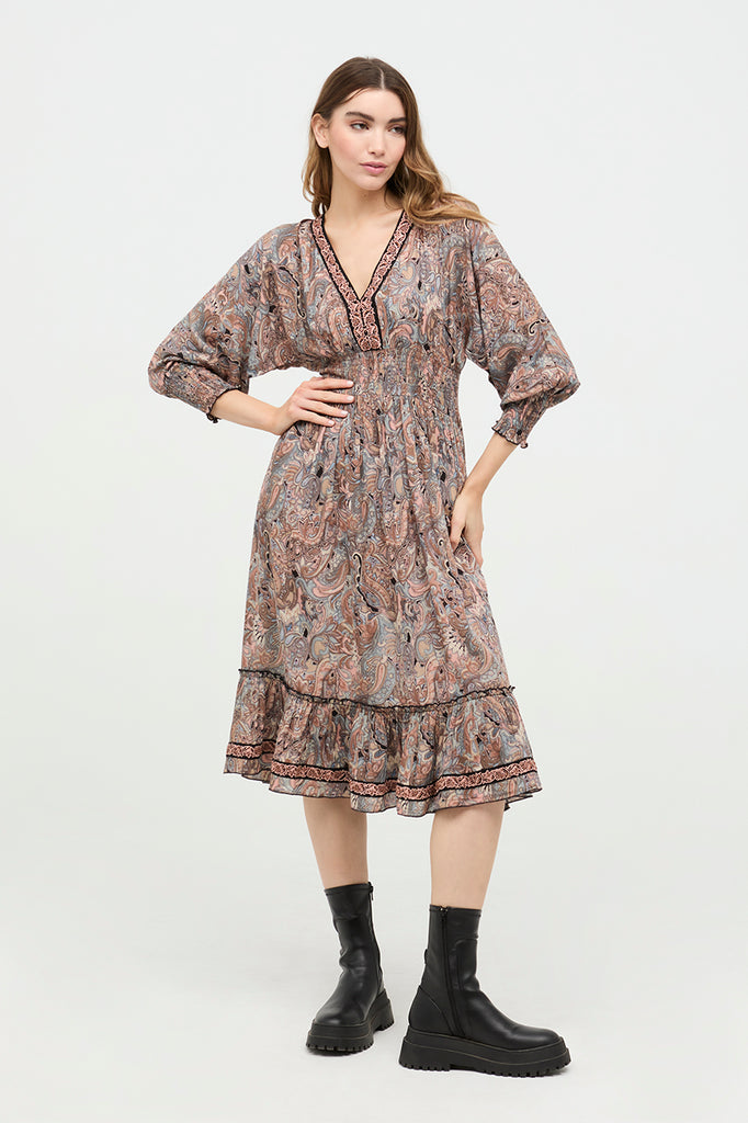 Nekane Agrotis beige midi dress