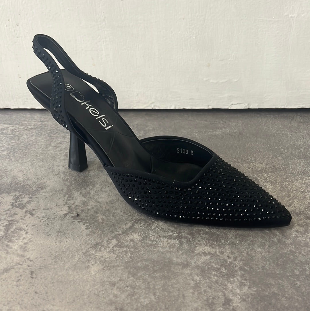 Diamanté slingback shoe black