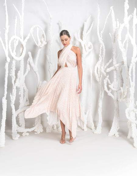 KEVAN JON KYOTO FLO PINK DELAUNEY SCUBA KNEE LENGTH DRESS