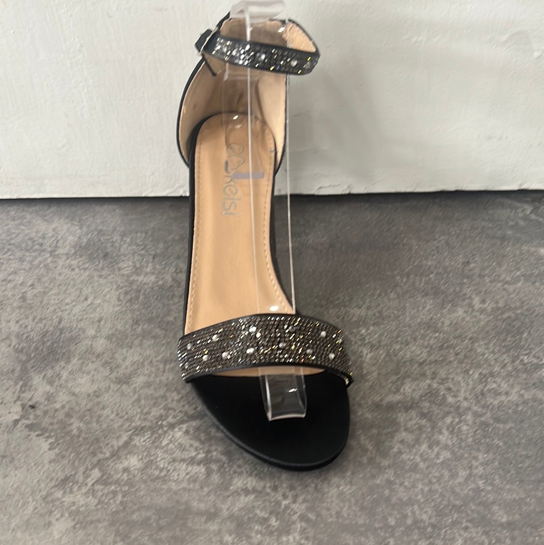 Diamanté ankle strap prom shoe black