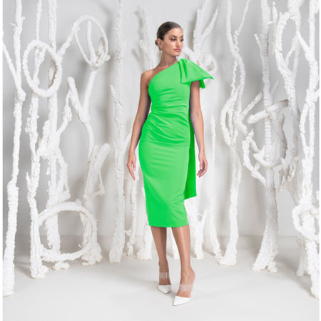KEVAN JON KYOTO FLO PINK DELAUNEY SCUBA KNEE LENGTH DRESS