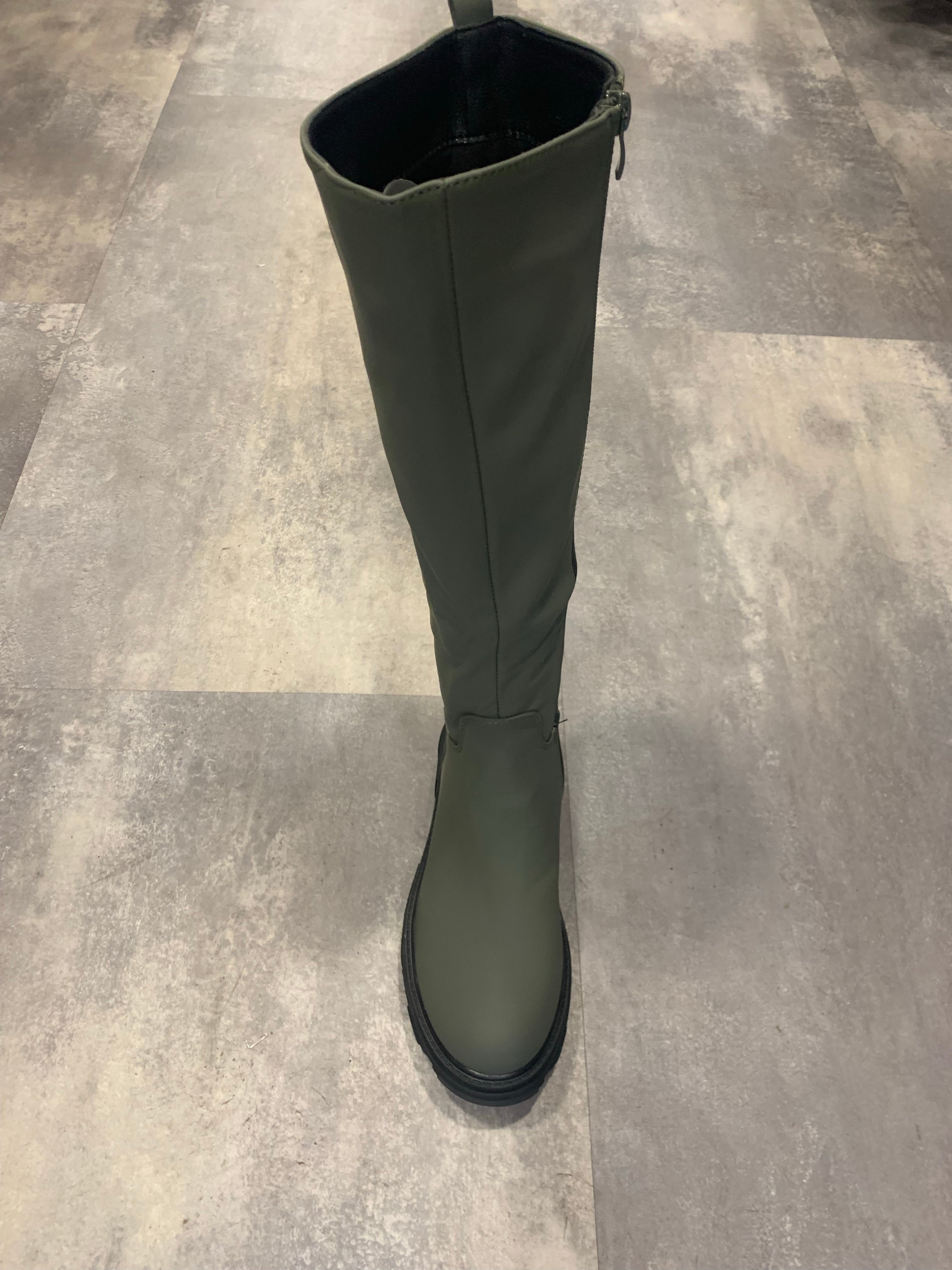 Pull on olive high stomper boot