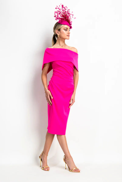 KEVAN JON KYOTO FLO PINK DELAUNEY SCUBA KNEE LENGTH DRESS