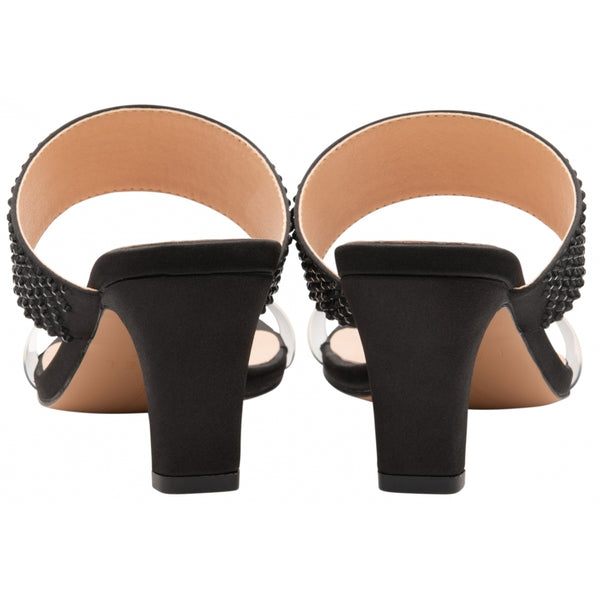 Ravel Black Satin & Diamante Dorea Mule Shoes