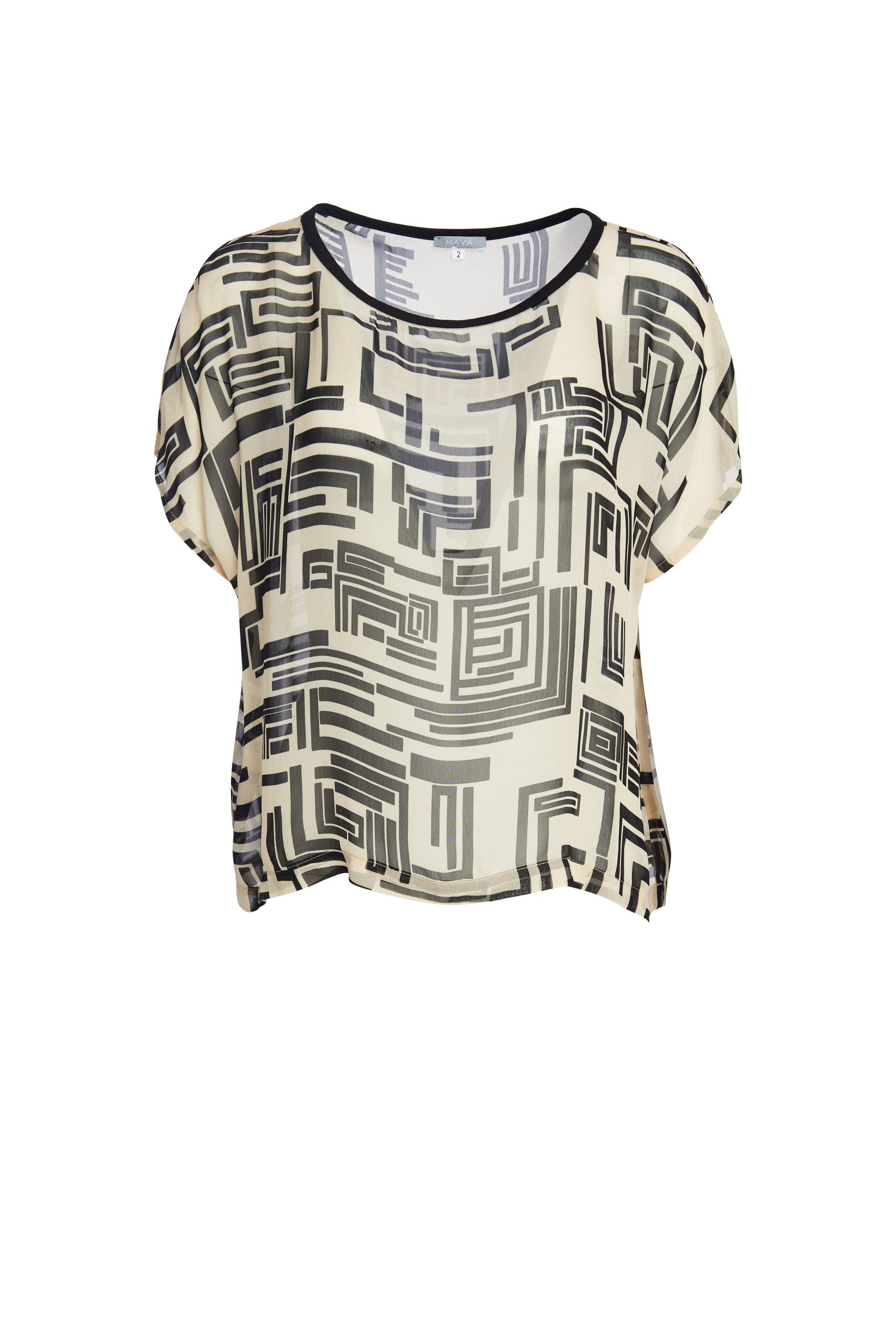NAYA NAS23210- Linen & black Top
