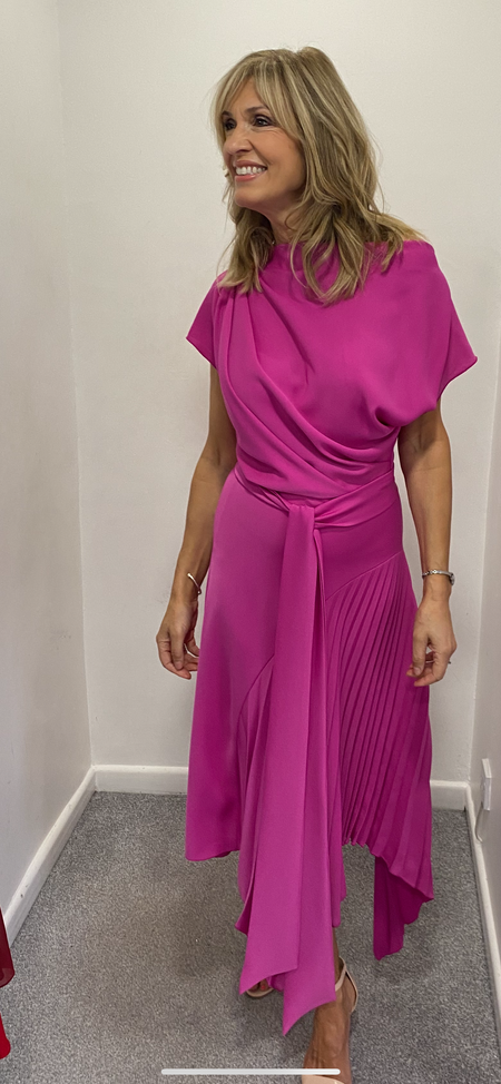 KEVAN JON KYOTO FLO PINK DELAUNEY SCUBA KNEE LENGTH DRESS