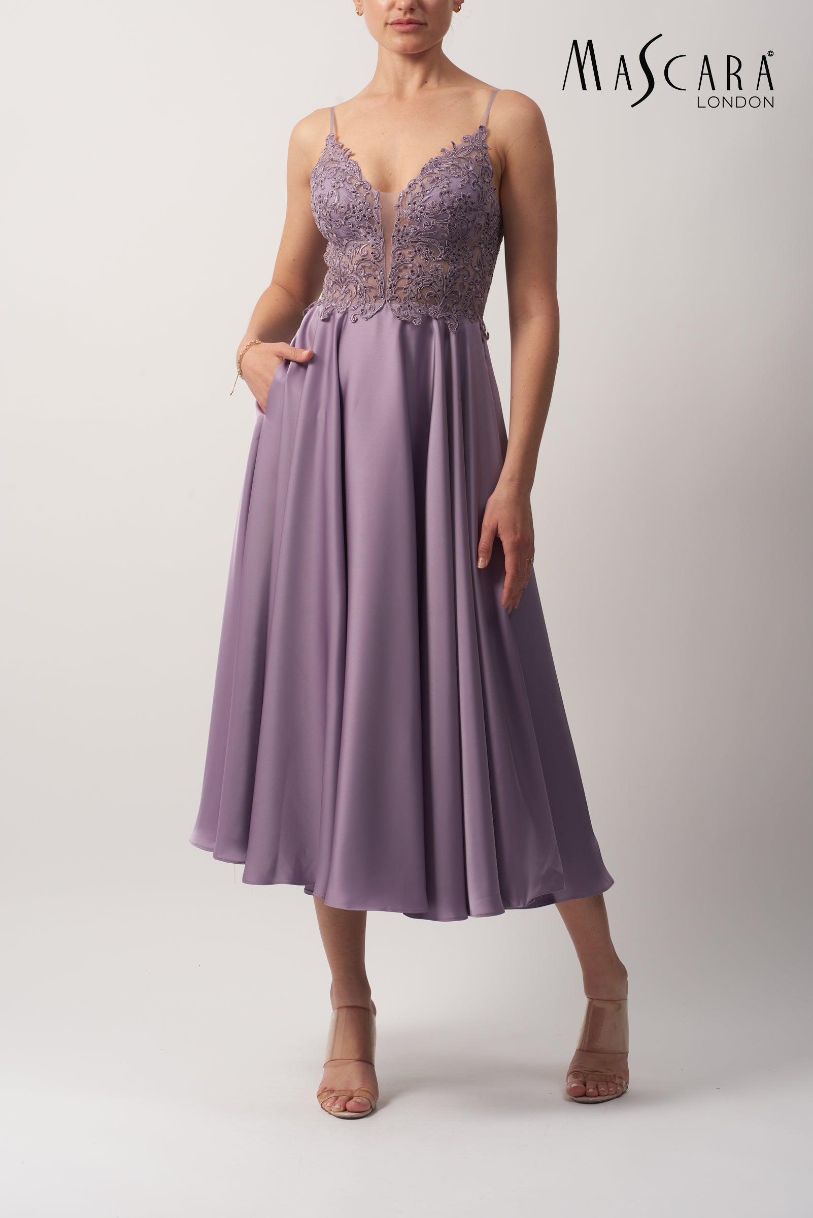 Mascara MC119206 satin midi LAVENDER