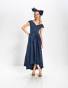 Kevan Jon Safia Navy Bow Flare & Cape Dress