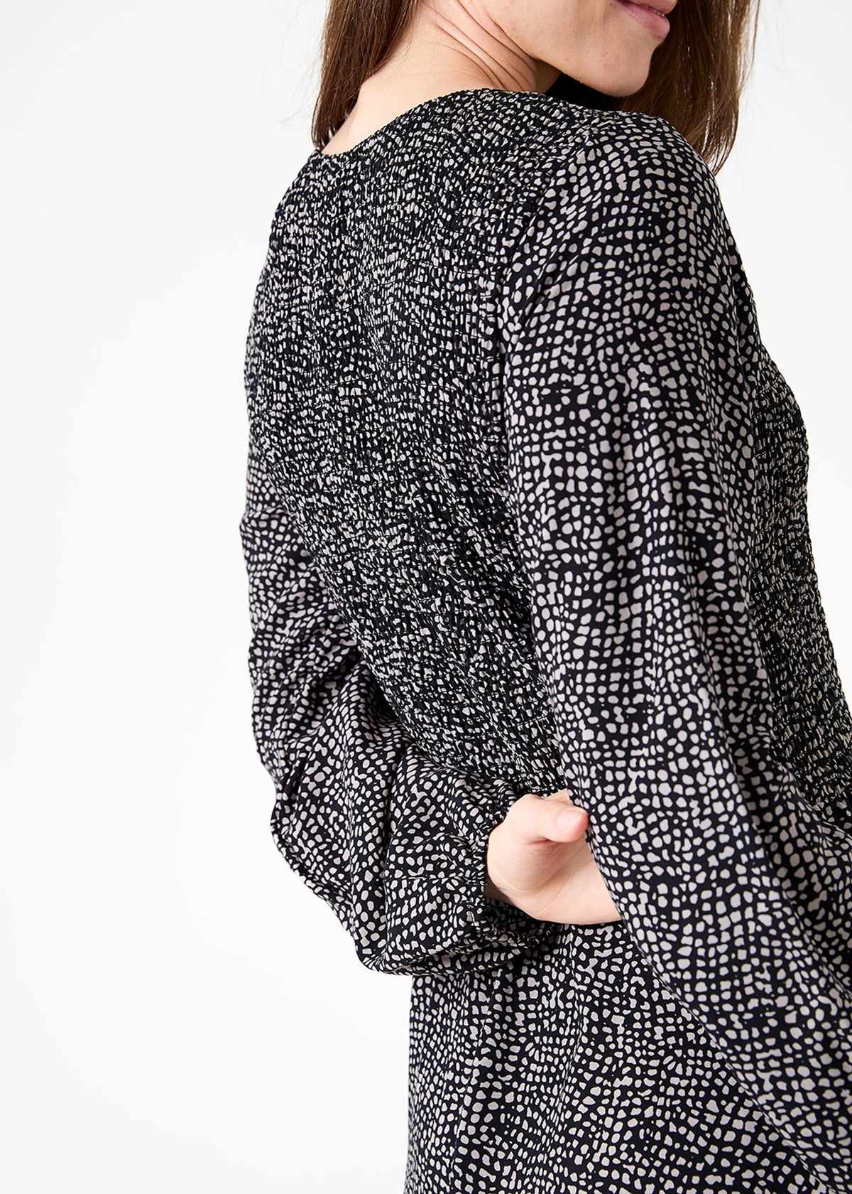 Dreams London AA0597 Cobbled Spot Long Sleeve Shirring Dress
