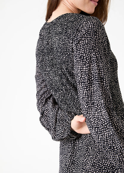 Dreams London AA0597 Cobbled Spot Long Sleeve Shirring Dress