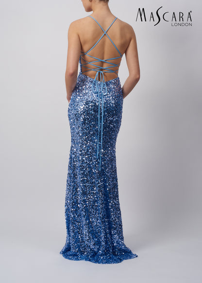 MC11345 TIE BACK SEQUIN DRESS POWDER BLUE