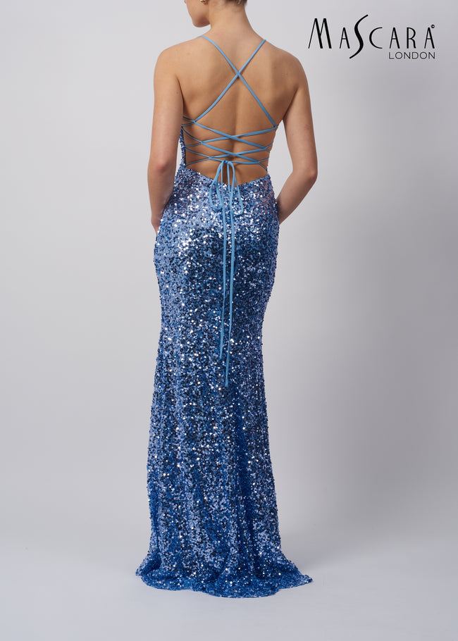 MC11345 TIE BACK SEQUIN DRESS POWDER BLUE