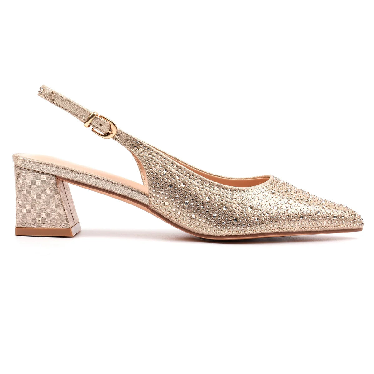 Lunar Milan Slingback, block heel,diamante embellished