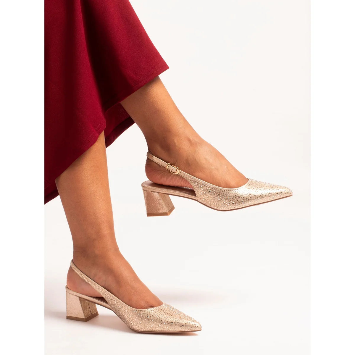 Lunar Milan Slingback, block heel,diamante embellished