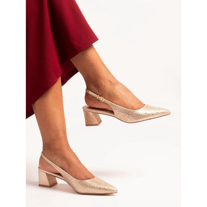 Lunar Milan Slingback, block heel,diamante embellished