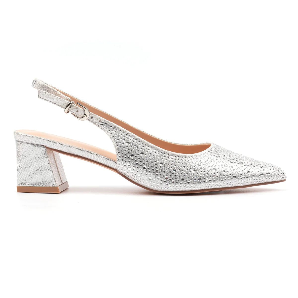 Lunar Milan Slingback, block heel,diamante embellished