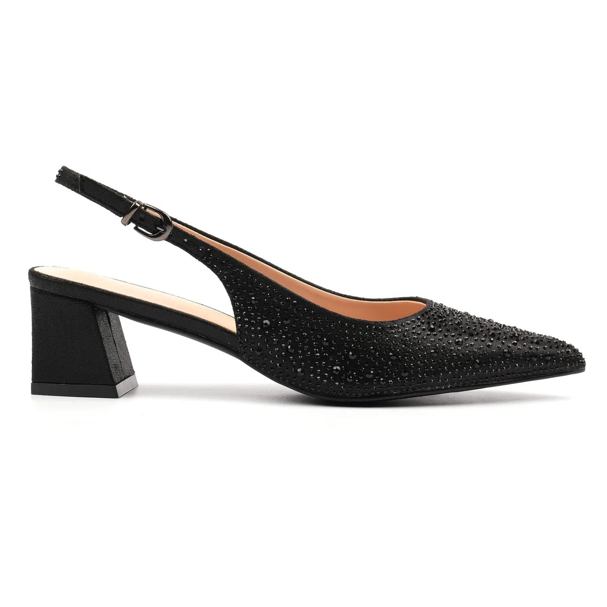 Lunar Milan Slingback, block heel,diamante embellished