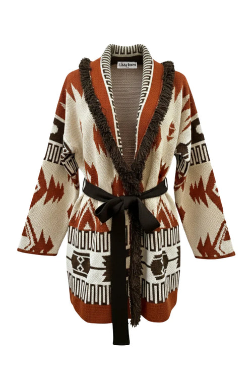 Astrid Cardigan. Libby Loves. White/Brown. One size