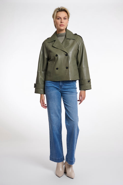 Rino & Pelle  LOTTE DOUBLE BREASTED LEATHER JACKET- Green Ash