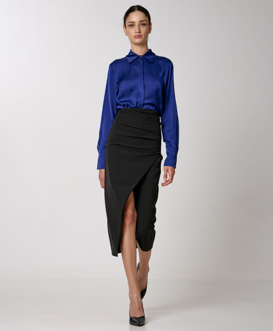 ACCESS FASHION Wrap skirt with side gathering