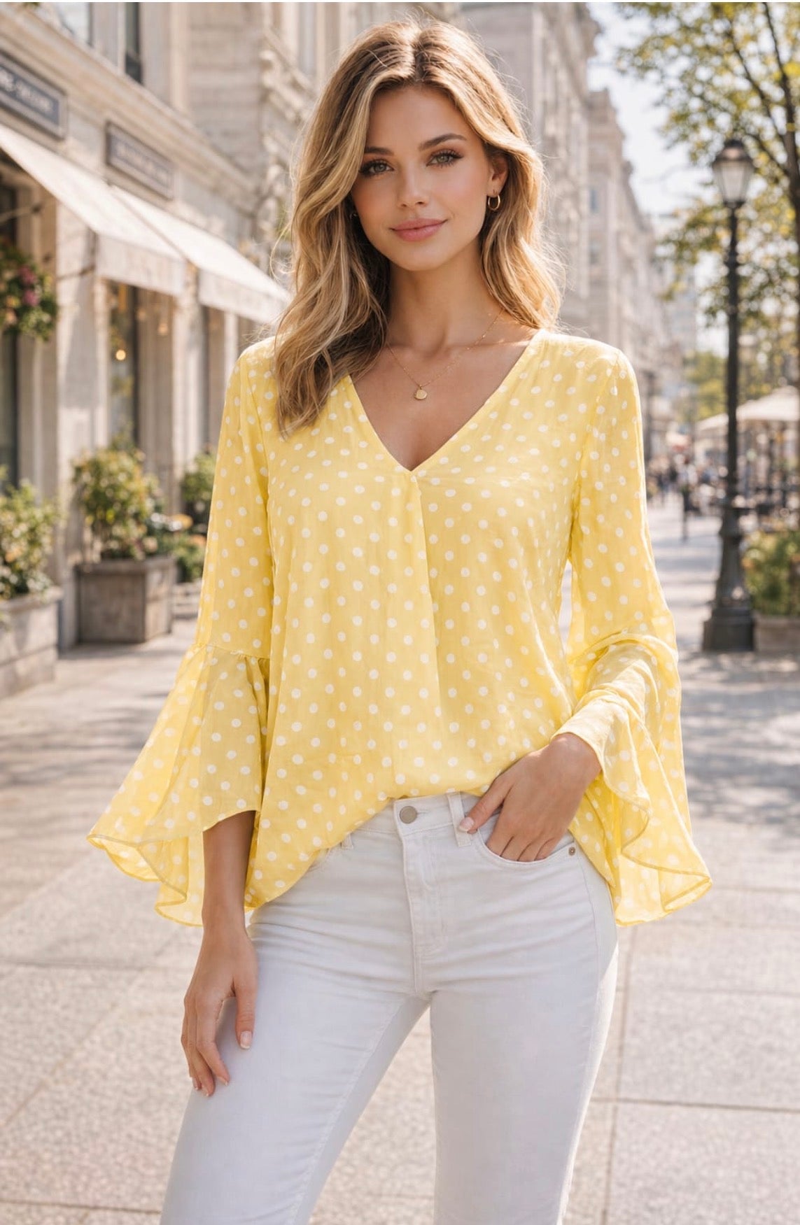 Kurt Muller 9966 Polka dots top, V-neck