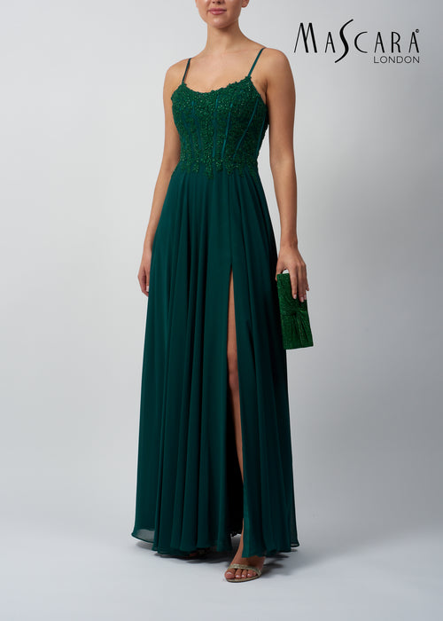 Mascara MC119321 Embelished tie back chiffon  dress Forest