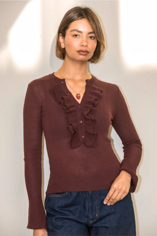Libby loves Gracie Frill Top - Burgundy