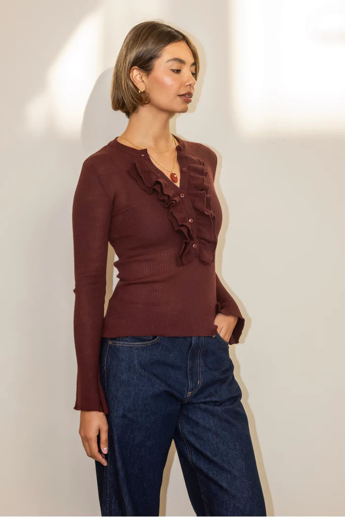 Libby loves Gracie Frill Top - Burgundy