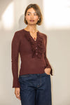 Libby loves Gracie Frill Top - Burgundy