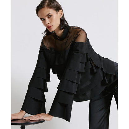 ACCESS FASHION Mesh Top with ruffles