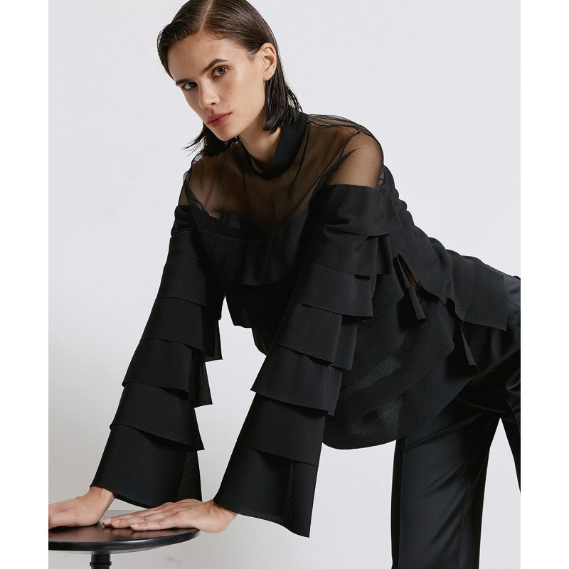 ACCESS FASHION Mesh Top with ruffles