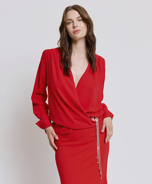 Access Fashion 2191 Red  Wrap blouse wide cuff