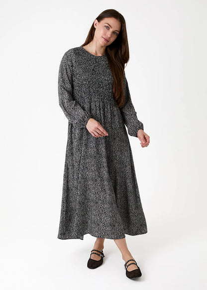 Dreams London AA0597 Cobbled Spot Long Sleeve Shirring Dress