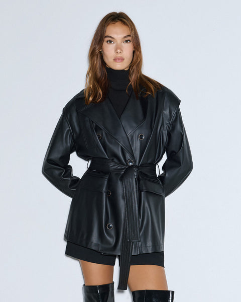 Access fashion 1032 short faux leather trench