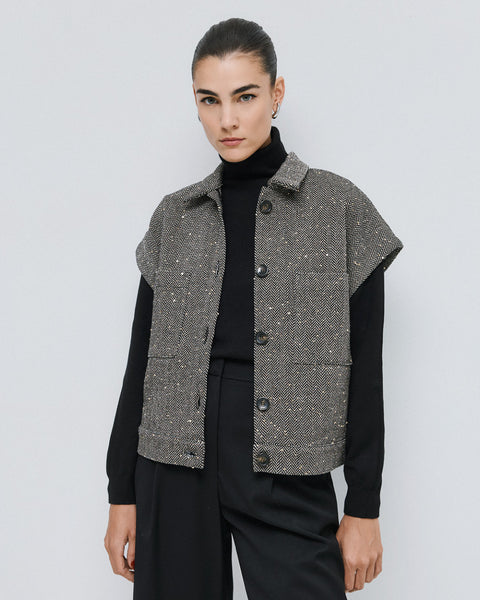 Access fashion 1087 Cropped herringbone jacket with sequins