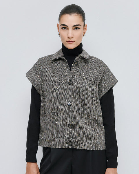 Access fashion 1087 Cropped herringbone jacket with sequins