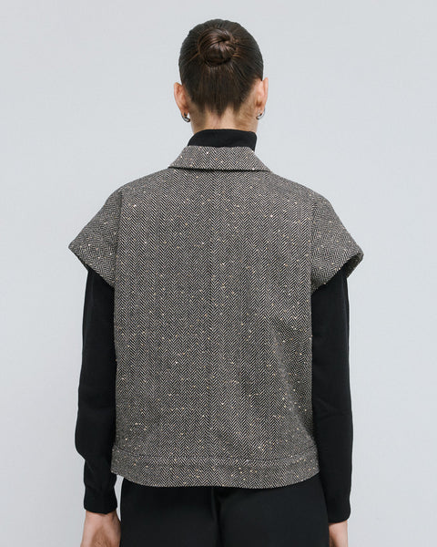 Access fashion 1087 Cropped herringbone jacket with sequins
