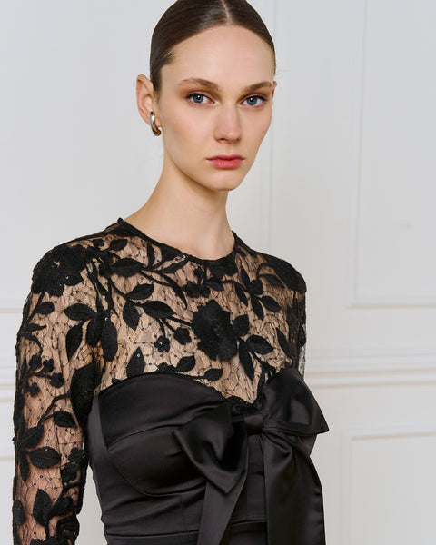 Access Fashion 2013 Blouse with lace and bow Black