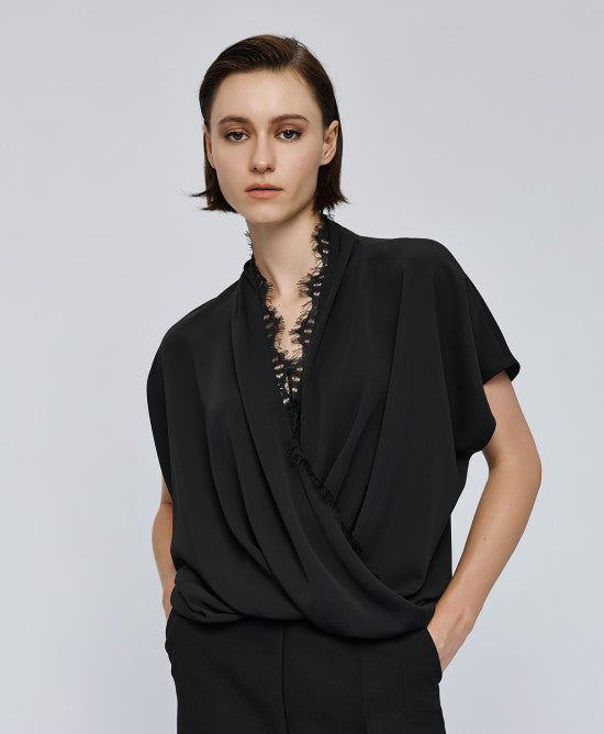 ACCESS FASHION Wrap top with lace