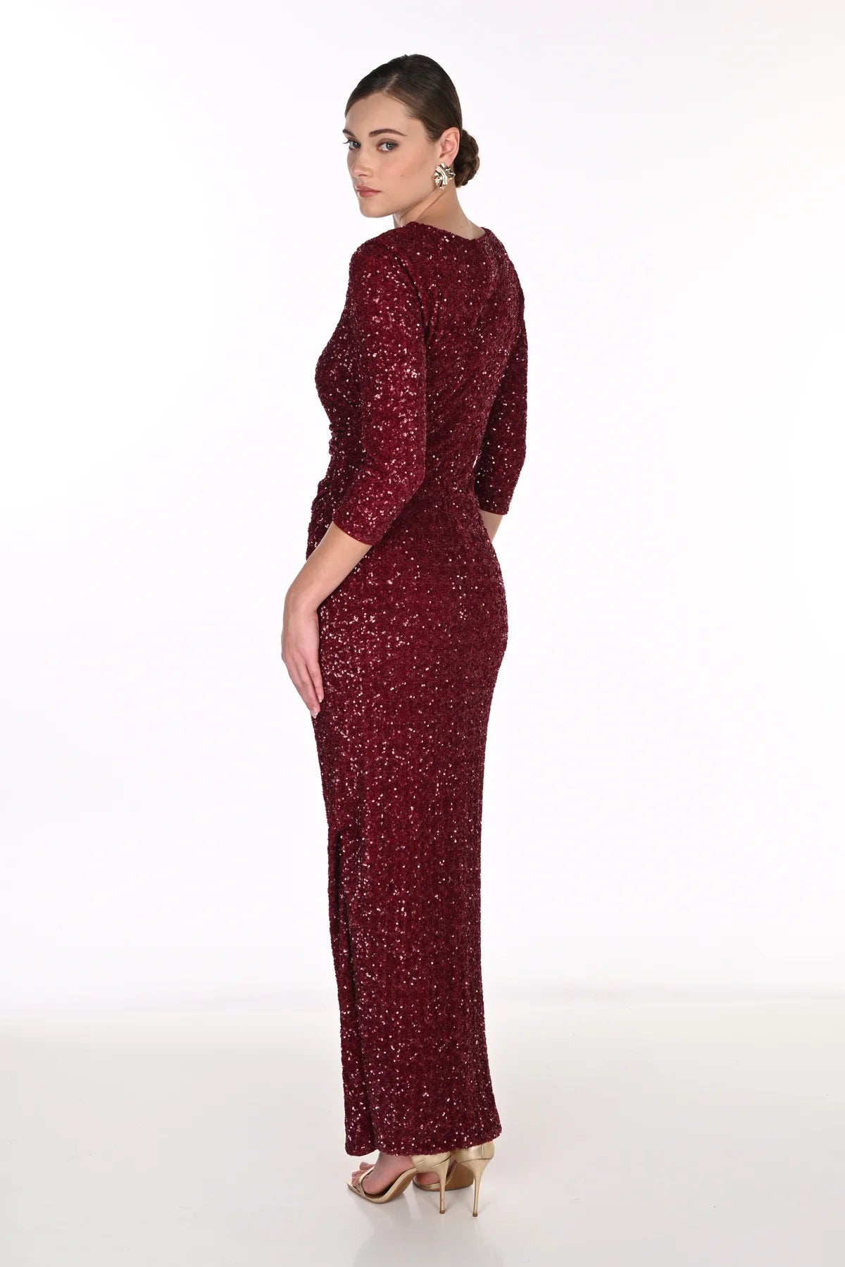 Frank Lyman 269234 Knit Sequin Dress. Cabernet