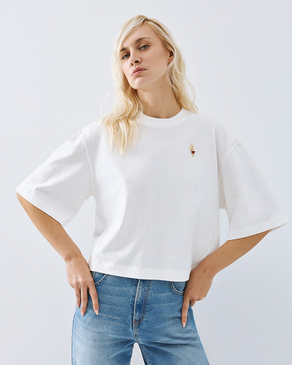 Access fashion t-shirt with metallic monogram & heart detail