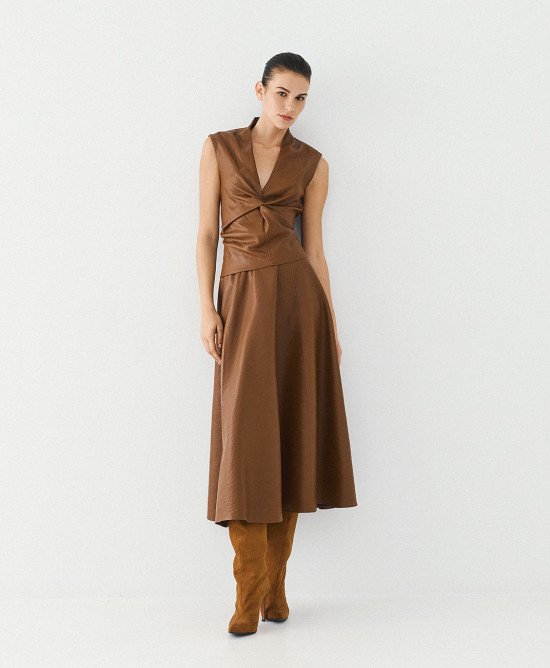 Access fashion 6052  Faux leather midi skirt