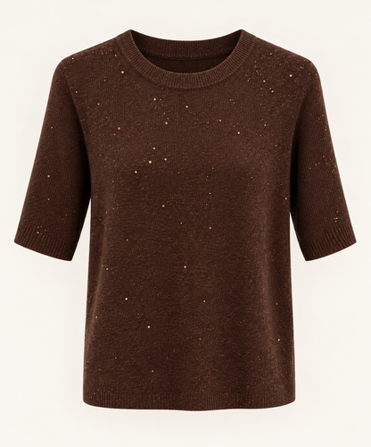ESQUALO F26 02539 Knitted top, short sleeves, fancy strass