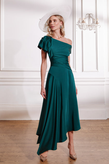 Maisonel me0046 Asymmetric  dress with neck tie ICE BLUE