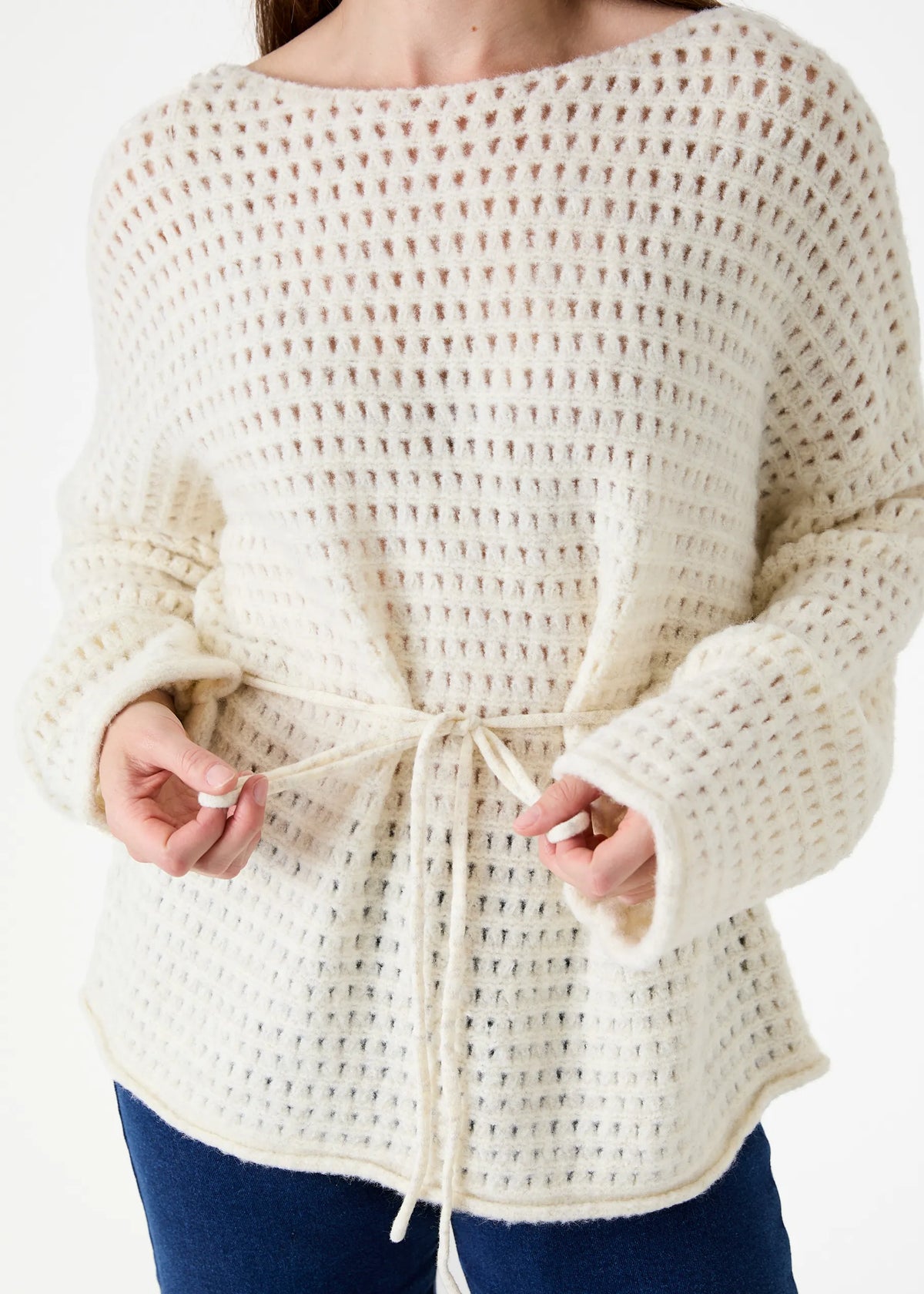 Dreams London AA0547 Slash Neck Holes Pointelle Jumper