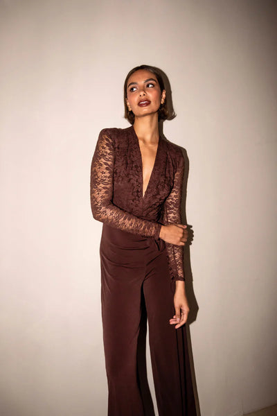 Libby Loves Taylor Jumpsuit - Brown Lace