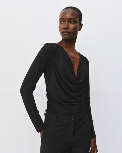 Access Fashion 64-2155-387 Draped blouse with rhinestones