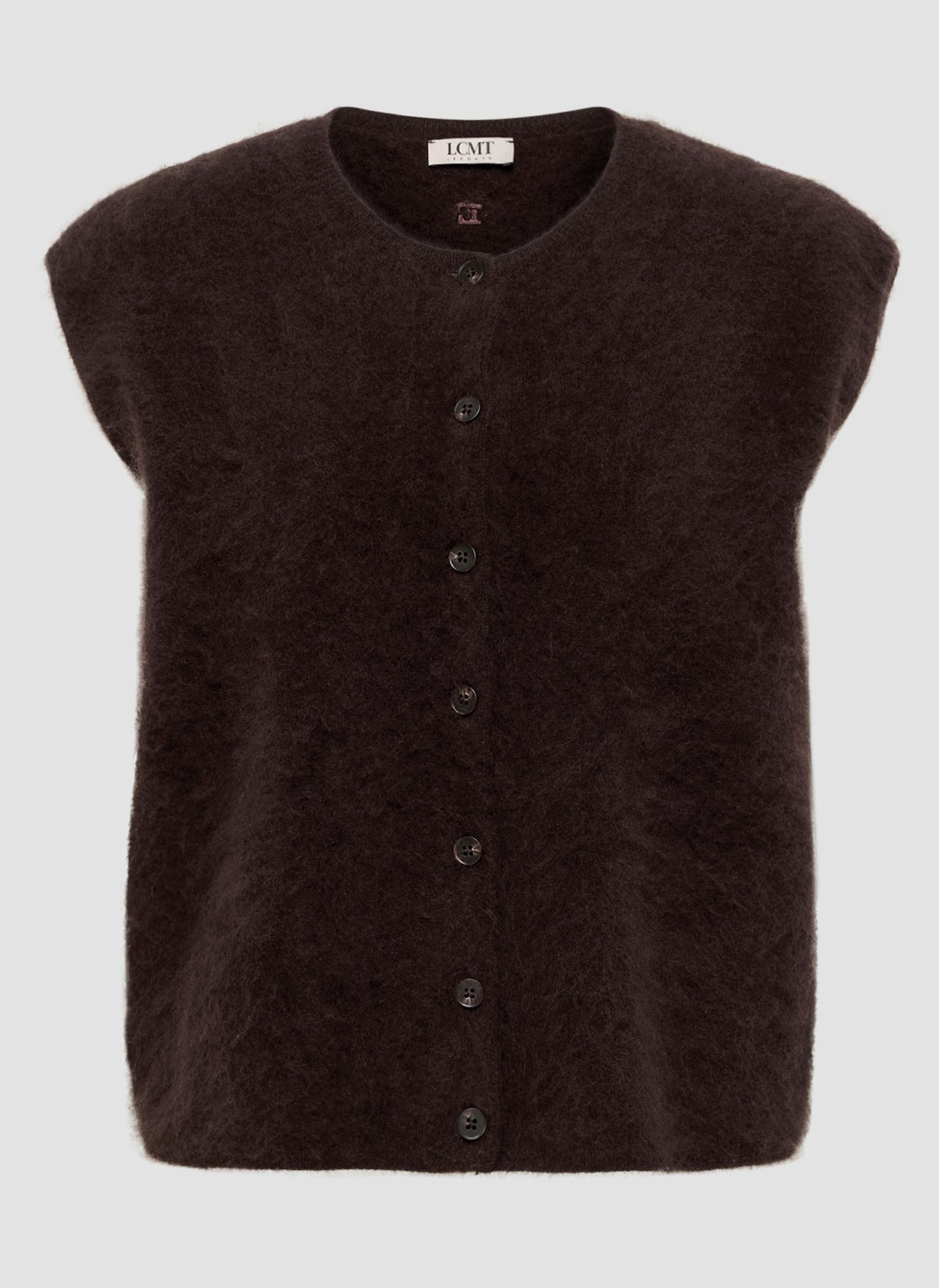 LCMT 621571 Knitted vest with full button placket in brown
