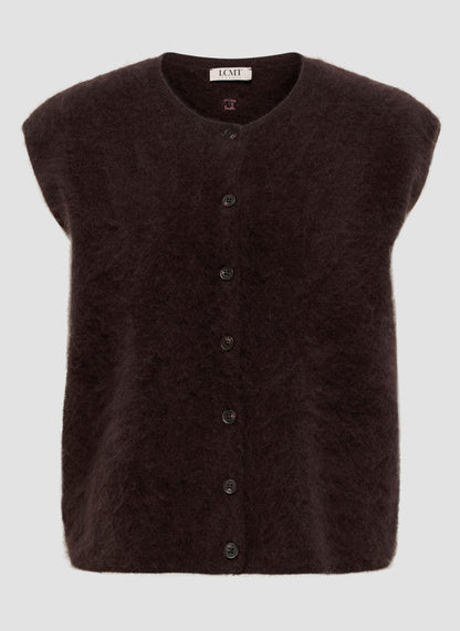 LCMT 621571 Knitted vest with full button placket in brown
